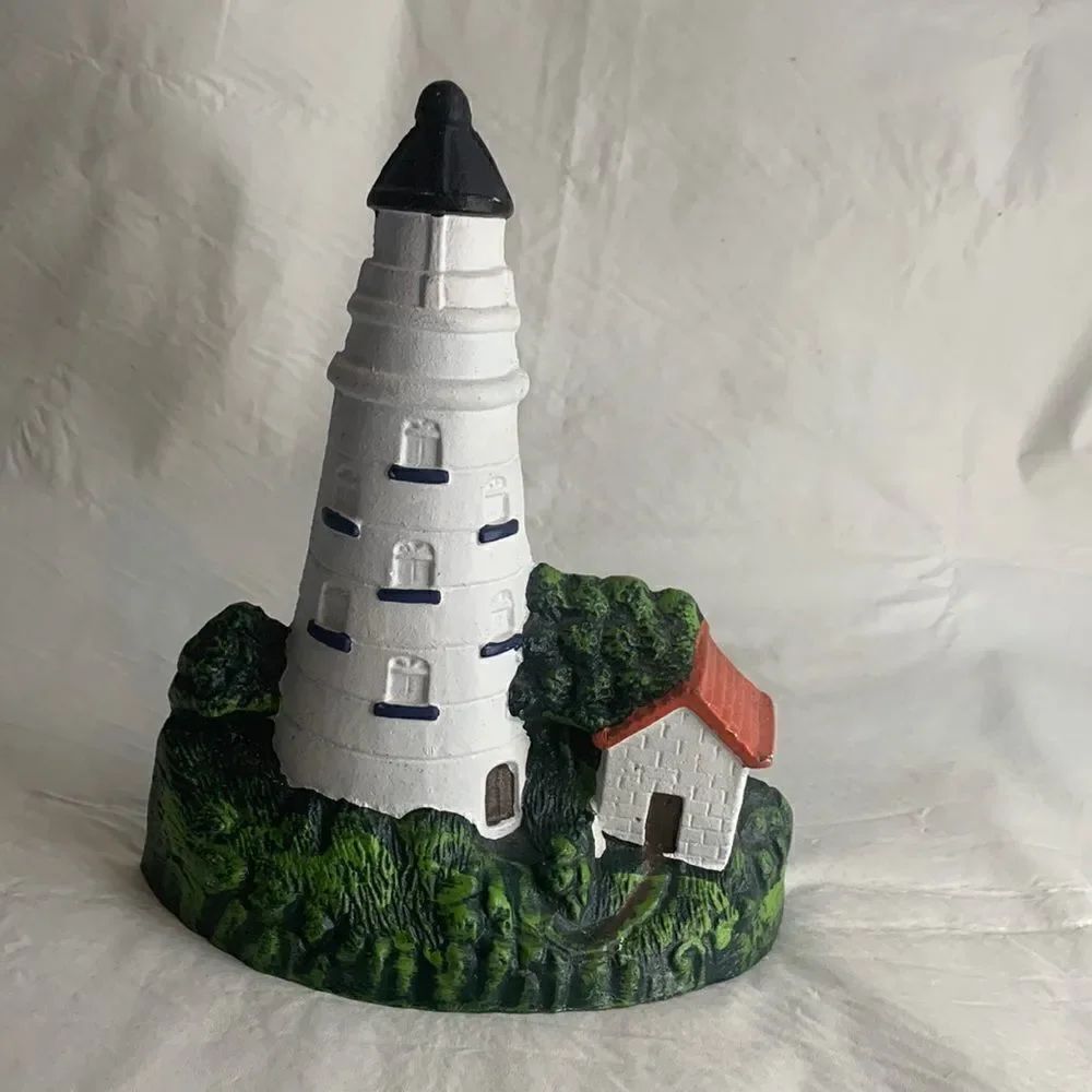 Light House And Keepers House Shrubs Landscape Heavy Metal Statue Ocean Coastal